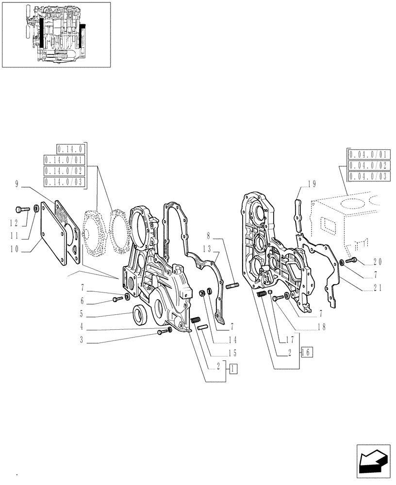 Схема запчастей Case IH JX95 - (0.04.3/01[01]) - COVERS & GASKETS, FRONT (01) - ENGINE