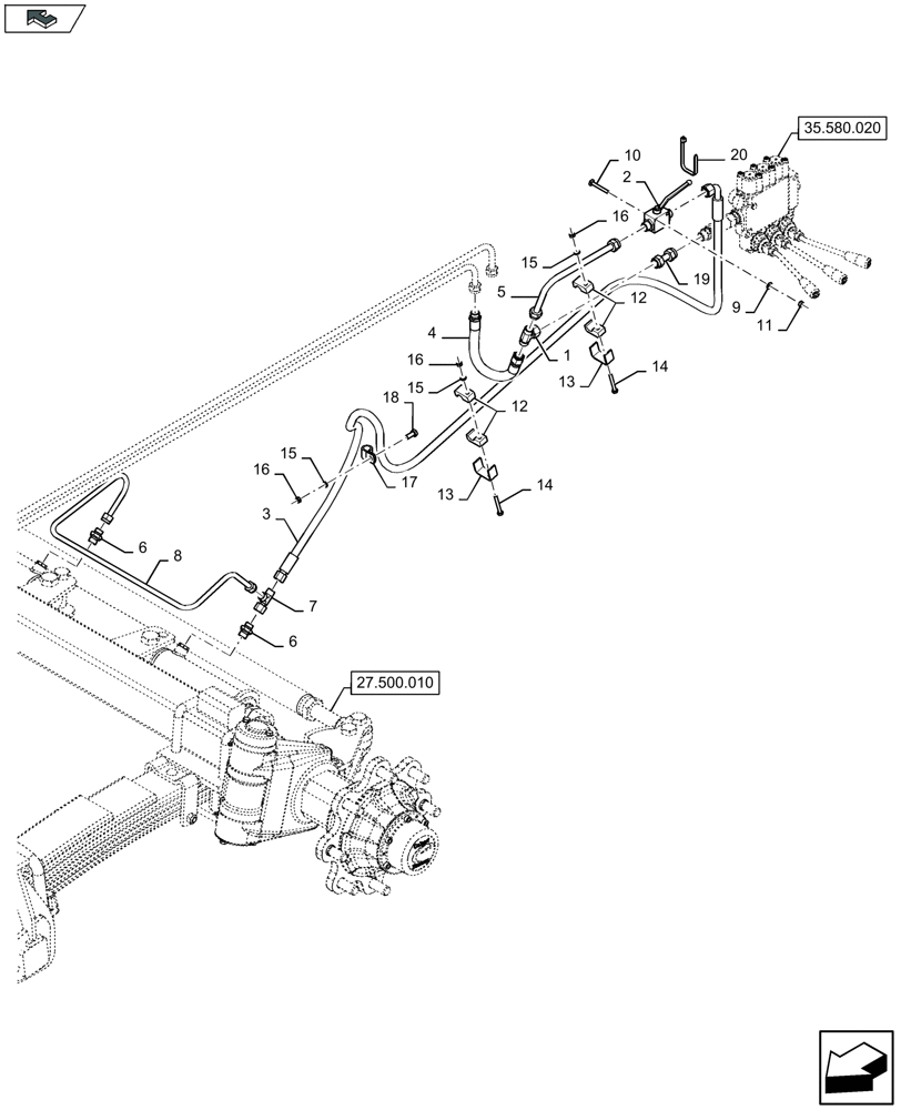 Схема запчастей Case IH LB434S XL - (35.585.010) - TANDEM AUTO-STEER AXLE (35) - HYDRAULIC SYSTEMS