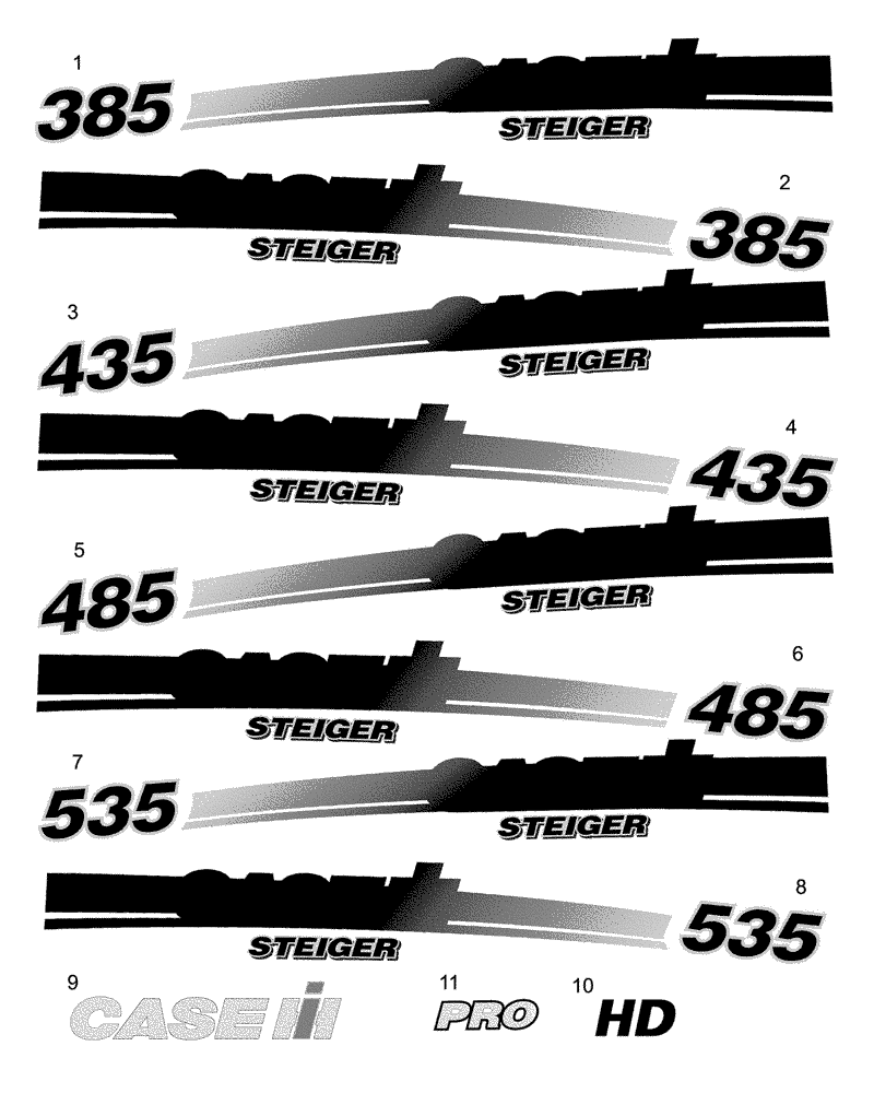 Схема запчастей Case IH STEIGER 485 - (09-65[01]) - DECALS, HOOD, WHEEL TRACTOR, ASN Z8F111501 (09) - CHASSIS
