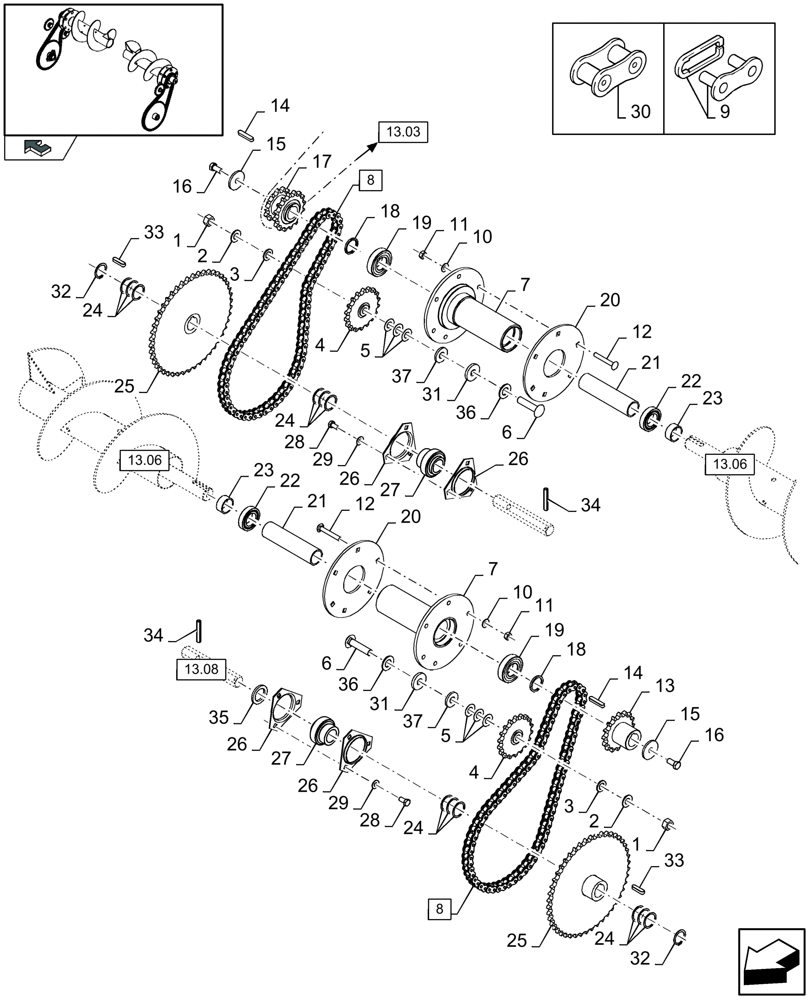 Схема запчастей Case IH LB433R - (13.04[01]) - PICK-UP, MAIN TRANSMISSION, LH (13) - FEEDER