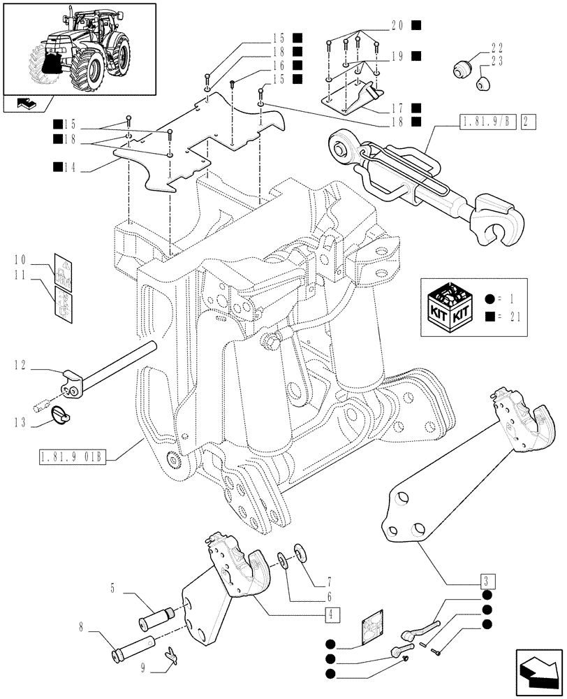 Схема запчастей Case IH PUMA 165 - (1.81.9[02A]) - (VAR.088 ) FRONT HPL FOR REAR REMOTES LESS PTO, LESS AUX. COUPLERS - LINK AND ARMS - D6726 (07) - HYDRAULIC SYSTEM