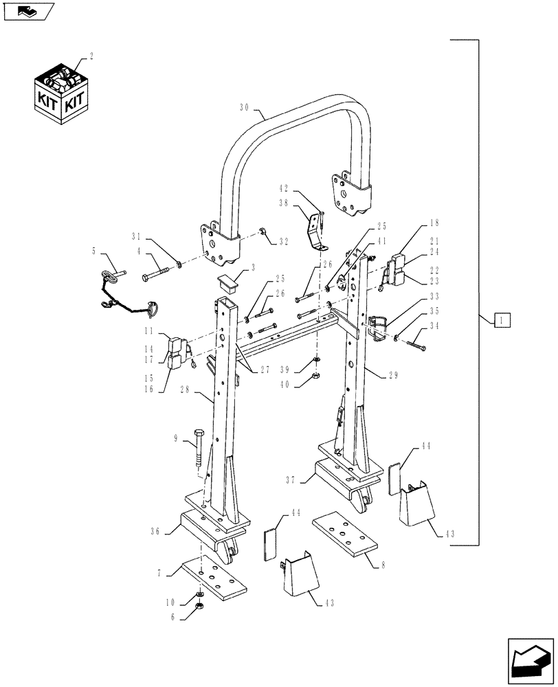 Схема запчастей Case IH FARMALL 45A - (90.114.03) - ROPS - FOLDABLE (90) - PLATFORM, CAB, BODYWORK AND DECALS