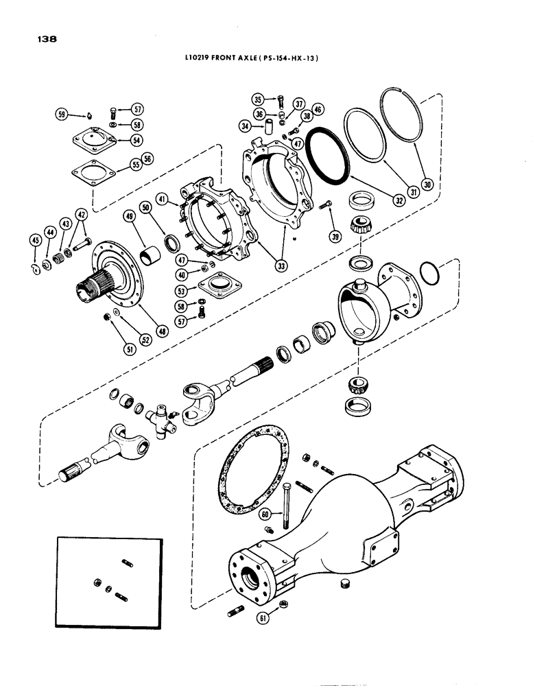 Схема запчастей Case IH 1200 - (138) - L10219 FRONT AXLE HOUSING AND KNUCKLE, CONTINUED, 15.99 RATIO WITH CARDON JOINT (06) - POWER TRAIN