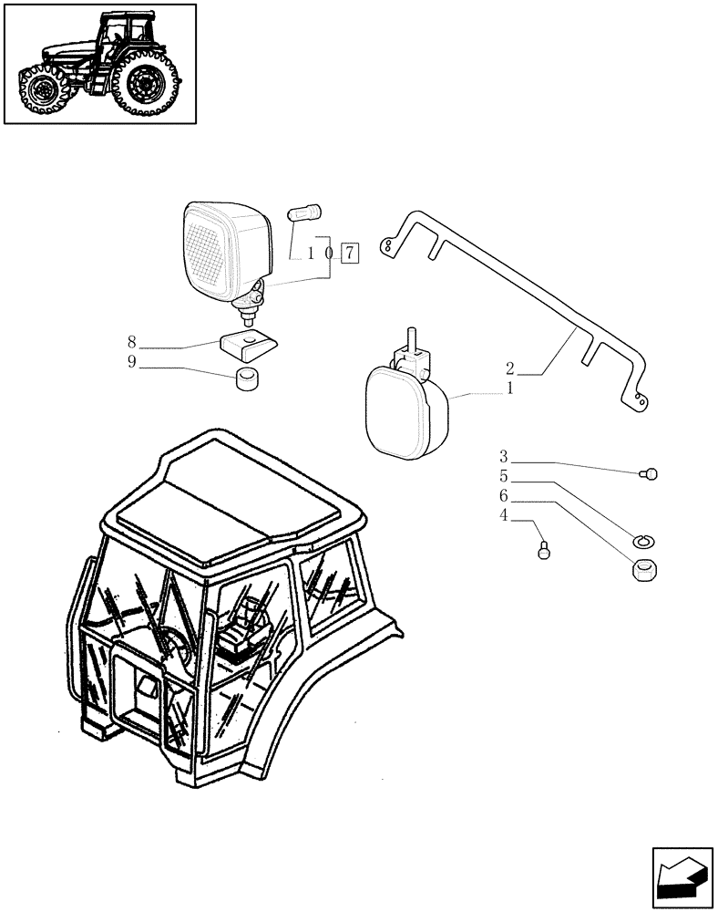 Схема запчастей Case IH JX75 - (1.91.3) - (VAR.709) WORKING LIGHTS - 2 HEADLIGHTS AND 4 BACKLIGHTS (10) - OPERATORS PLATFORM/CAB