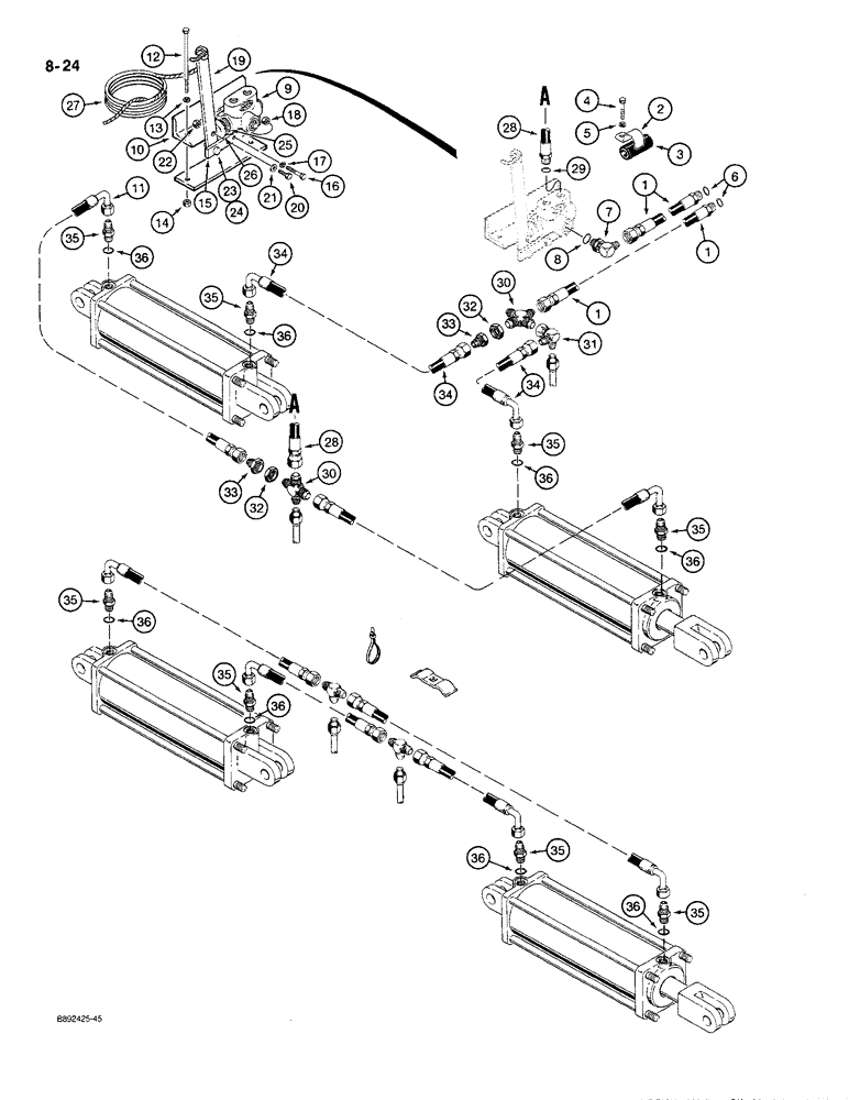 Схема запчастей Case IH 780 - (8-24) - WING LIFT HYDRAULIC CIRCUIT, WITH DIVERTER VALVE (08) - HYDRAULICS
