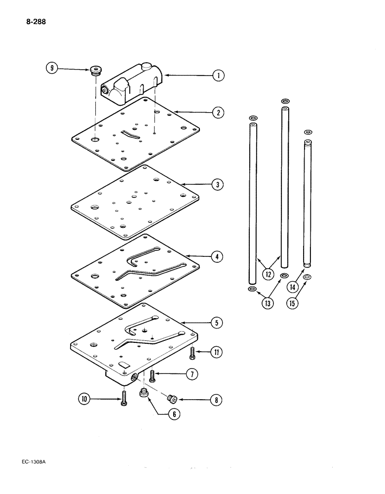 Схема запчастей Case IH 385 - (8-288) - REGULATOR VALVE AND PLATE, 4 WHEEL DRIVE, MFD TRACTORS P.I.N. 18001 AND AFTER (08) - HYDRAULICS