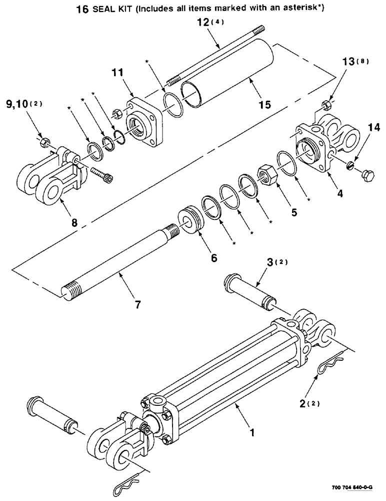 Схема запчастей Case IH 8350 - (8-04) - HYDRAULIC CYLINDER ASSEMBLY, TONGUE, 700704640 COMPLETE, 3-1/2" BORE DIA. X 8" STROKE (08) - HYDRAULICS