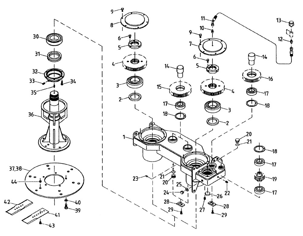 Схема запчастей Case IH 7700 - (A02[30A]) - GEARBOX LEG BASECUTTER Mainframe & Functioning Components