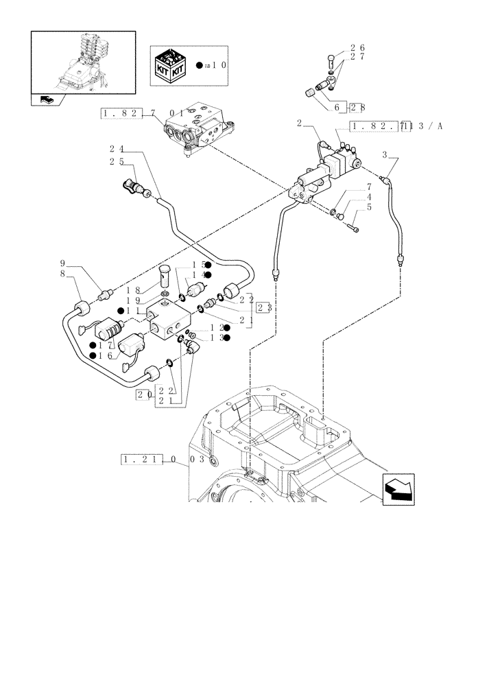 Схема запчастей Case IH MAXXUM 110 - (1.82.714) - TRAILER BRAKE VALVE (ITALY) - VALVE PIPES (VAR.331723) (07) - HYDRAULIC SYSTEM