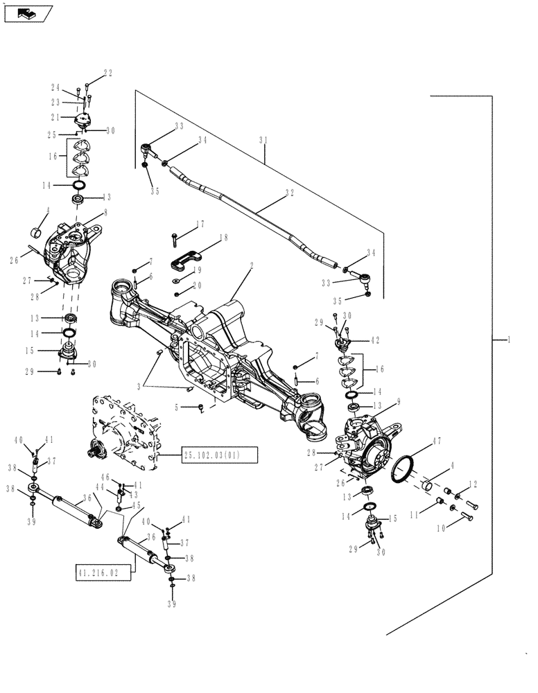 Схема запчастей Case IH MAGNUM 225 - (25.100.02) - MFD 12-BOLT CLASS 4 AXLE HOUSING ASSEMBLY (25) - FRONT AXLE SYSTEM