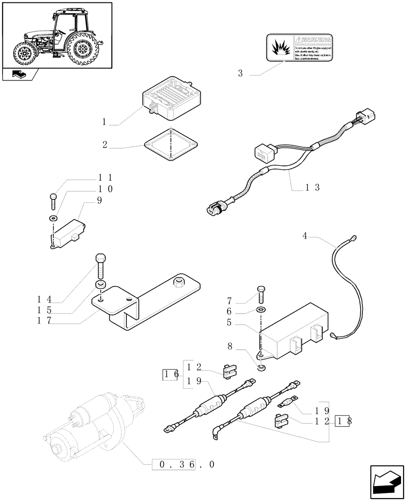 Схема запчастей Case IH FARMALL 85C - (1.75.4/07) - AIR HEATER ENGINE STARTING AID - HEATER, CABLES AND BRACKETS (VAR.332206) (06) - ELECTRICAL SYSTEMS