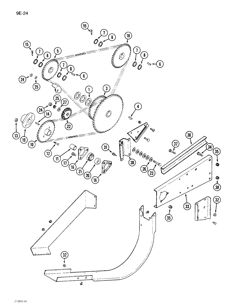 Схема запчастей Case IH 1680 - (9E-24) - GRAIN TANK UNLOADER CHAIN DRIVE, P.I.N. JJC0115352 AND AFTER (17) - GRAIN TANK & UNLOADER