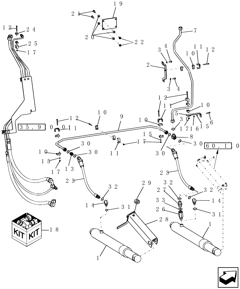 Схема запчастей Case IH 9010 - (35.162.02[01]) - HYDRAULICS - FEEDER LIFT - 7010/8010 (35) - HYDRAULIC SYSTEMS