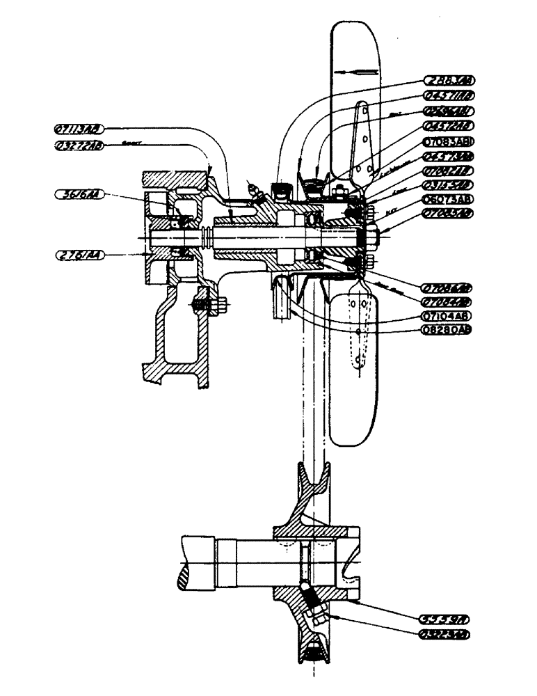 Схема запчастей Case IH DC-SERIES - (040) - FAN AND WATER PUMP ASSEMBLY, D, DC, DO, DV (02) - ENGINE
