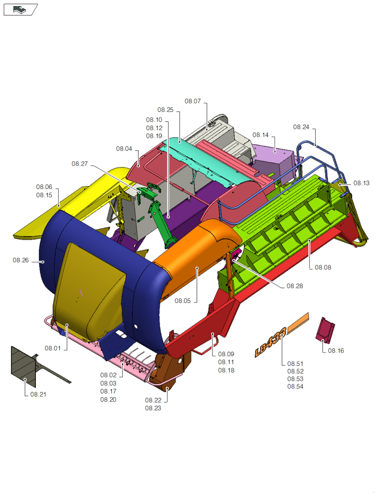 Схема запчастей Case IH LB333P - (08.00[01]) - PICTORIAL OVERVIEW 1/1 - SHEET METAL/DECALS (08) - SHEET METAL/DECALS
