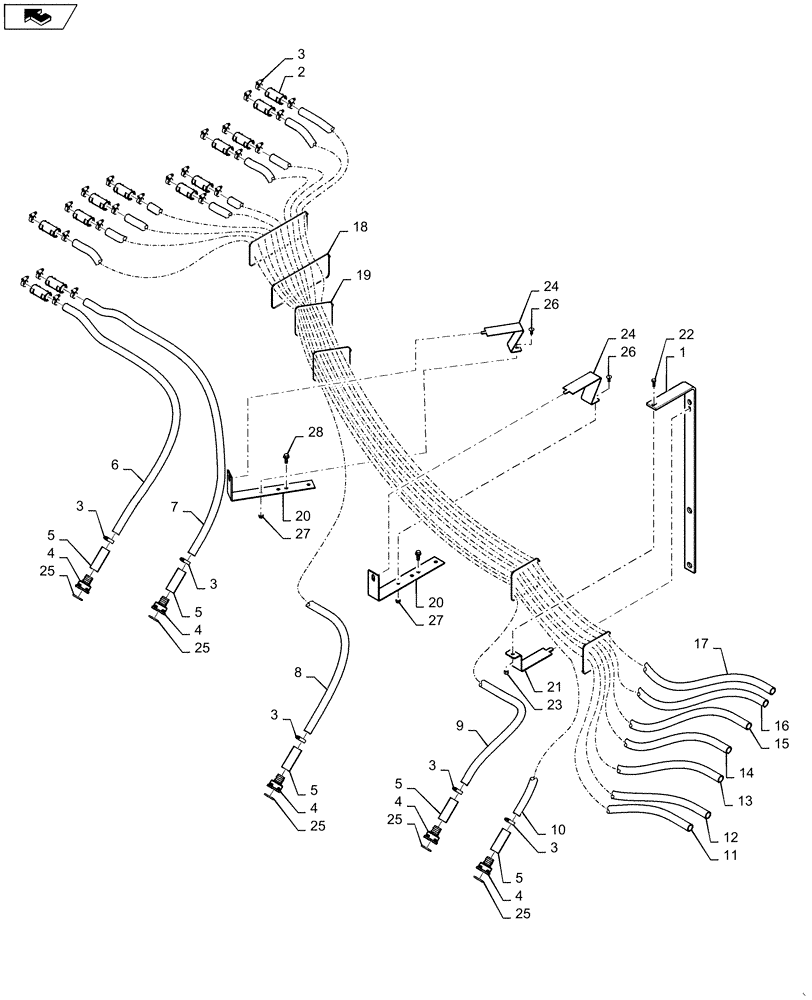 Схема запчастей Case IH 1250 - (80.150.27[02]) - BULK FILL - RH SEED HOSE - 24 ROW, ROW 13 - 17, MODEL YEAR 2011 (80) - CROP STORAGE/UNLOADING