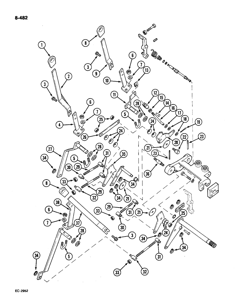 Схема запчастей Case IH 585 - (8-482) - DRAFT CONTROL LEVERS, WITH CAB (08) - HYDRAULICS