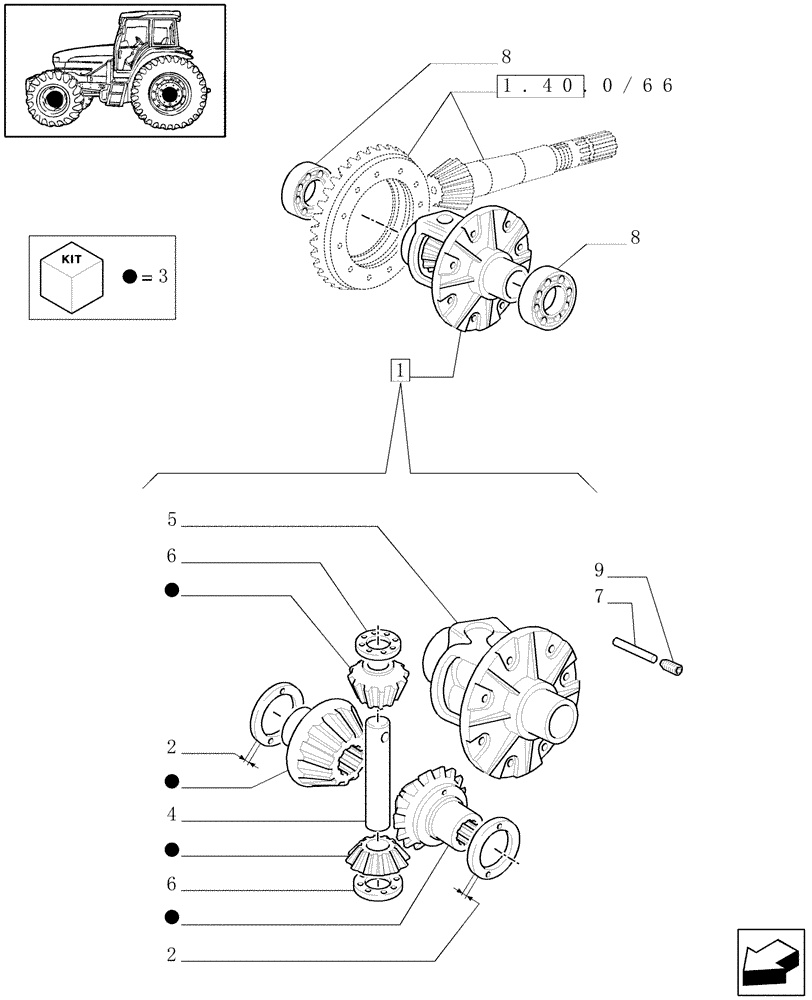 Схема запчастей Case IH JX80U - (1.40.0/74[01]) - (VAR.322) HIGH SPEED RING GEAR AND PINION - 4WD - BOX AND SIDE PINIONS (04) - FRONT AXLE & STEERING