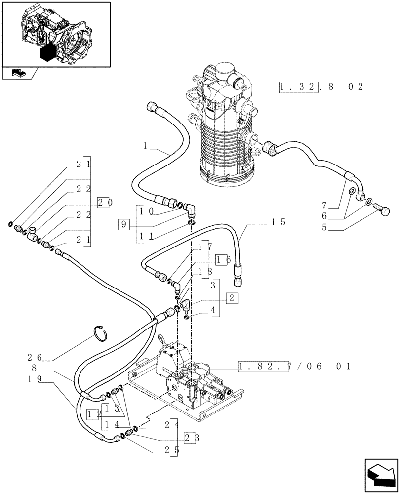 Схема запчастей Case IH PUMA 155 - (1.82.7/06[02]) - 2 ELECTRONIC MID MOUNTED VALVES - PIPES (VAR.330560-333560) (07) - HYDRAULIC SYSTEM