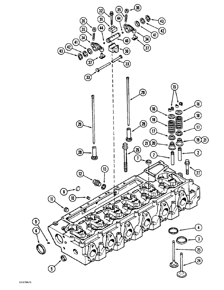 Схема запчастей Case IH 1660 - (2-32) - CYLINDER HEAD AND VALVE MECHANISM, 6T-830 ENGINE (01) - ENGINE