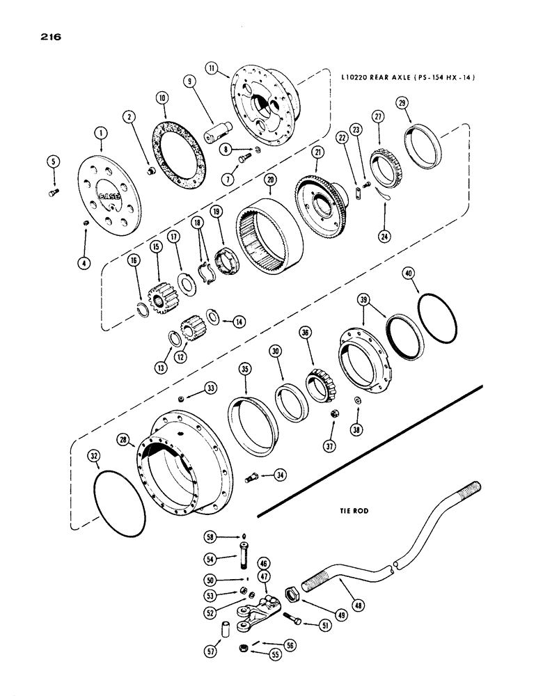 Схема запчастей Case IH 1200 - (216) - L10220 REAR AXLE PLANETARY, 15.99 RATIO WITH CARDON JOINT (06) - POWER TRAIN