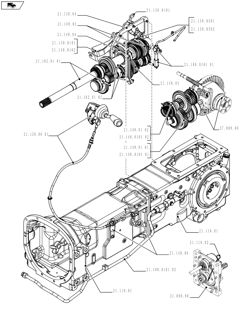 Схема запчастей Case IH FARMALL 75C - (21.000.00[01]) - PICTORIAL INDEX - TRANSMISSION - W/CAB (21) - TRANSMISSION