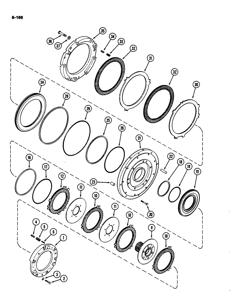 Схема запчастей Case IH 4490 - (6-166) - TRANSMISSION CLUTCH ASSEMBLY, (C1) AND (C4) CLUTCHES (06) - POWER TRAIN