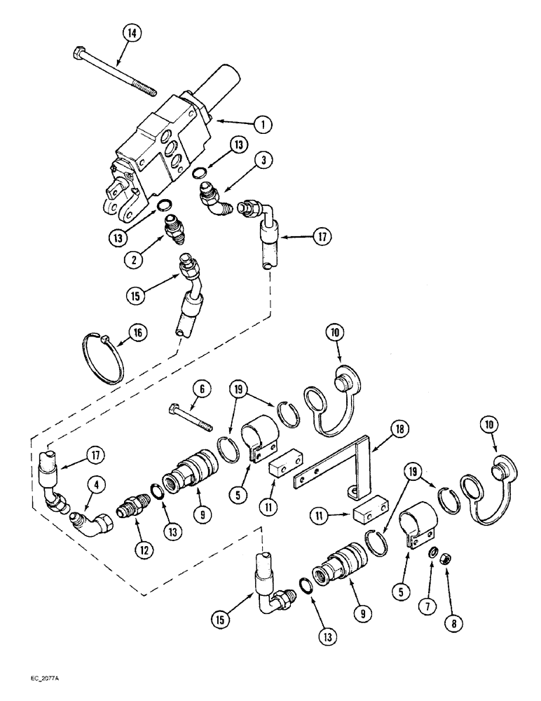 Схема запчастей Case IH 3230 - (8-030) - REMOTE AUXILIARY VALVES, 3RD BANK TUBES AND COUPLINGS WITHOUT CAB (08) - HYDRAULICS