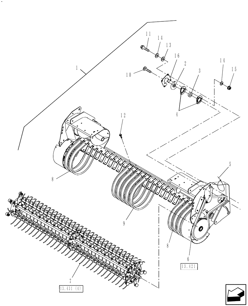 Схема запчастей Case IH RB564 - (13.422) - 2M WIDE PICKUP, AUGER, SERVICE (13) - FEEDER