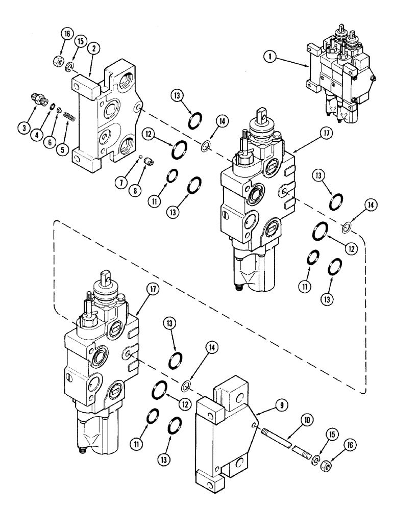 Схема запчастей Case IH 1896 - (8-296) - REMOTE HYDRAULICS, CONTROL VALVE ASSEMBLY, TWO SECTION WITHOUT LOAD CHECK (08) - HYDRAULICS