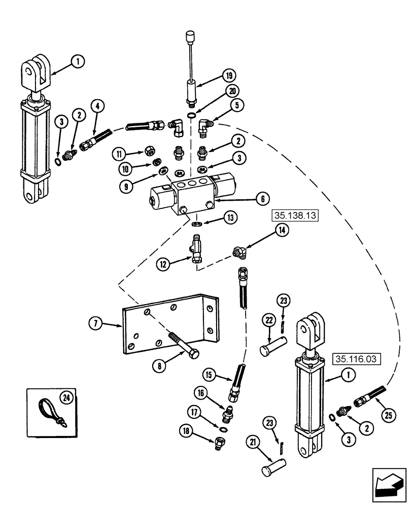 Схема запчастей Case IH 1220 - (35.138.08) - HYDRAULIC SYSTEM - ROW MARKER, 8 ROW RIGID TRAILING (35) - HYDRAULIC SYSTEMS