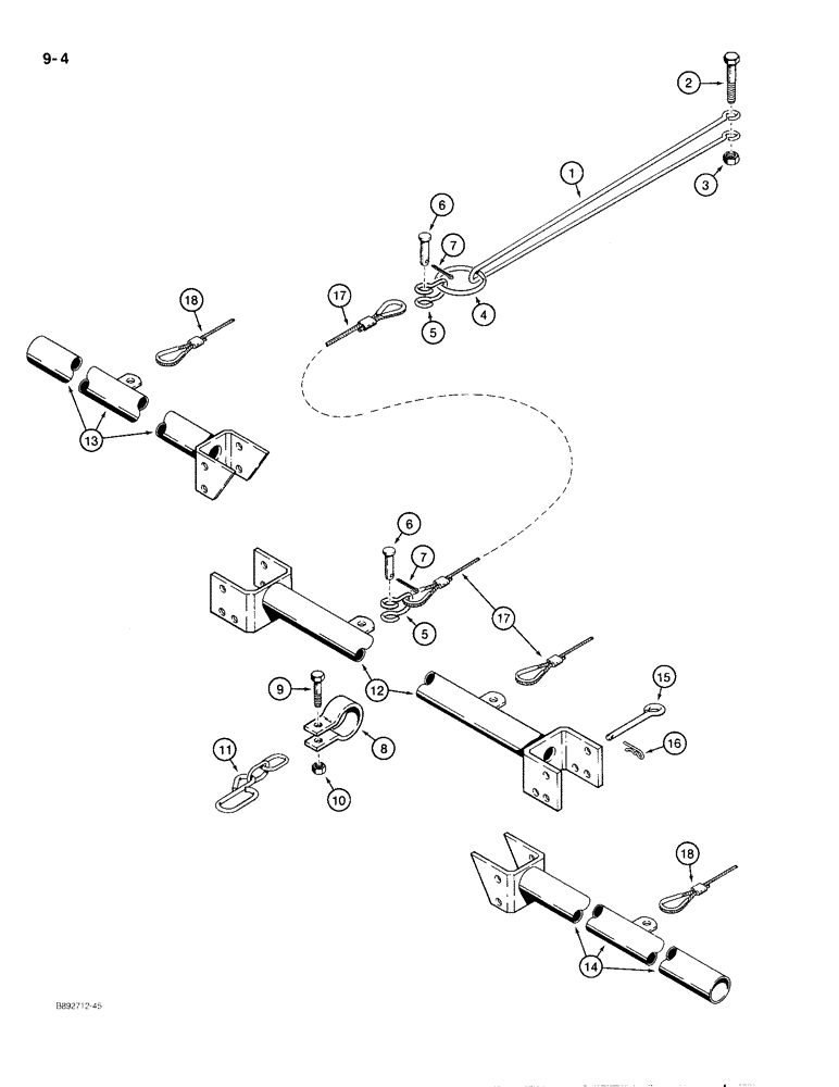 Схема запчастей Case IH 9 - (9-04) - DRAWBAR, USED WITH THREE PEG TOOTH HARROW SECTIONS, 18 FOOT WIDE HARROW 