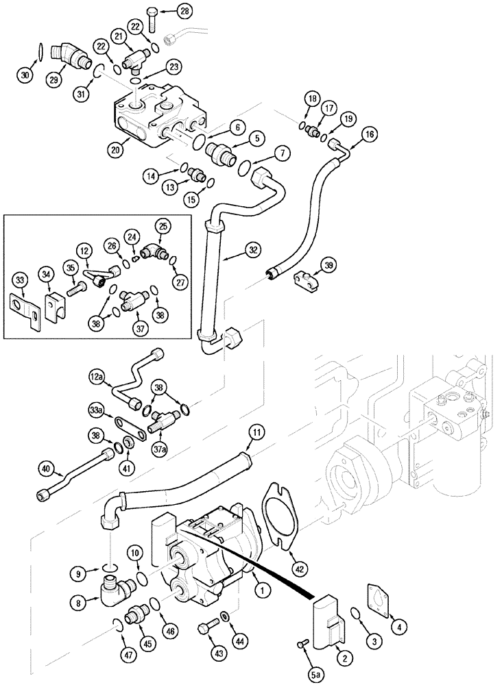 Схема запчастей Case IH MX100 - (08-01) - HYDRAULIC PUMP, OIL LINES AND FILTER (08) - HYDRAULICS