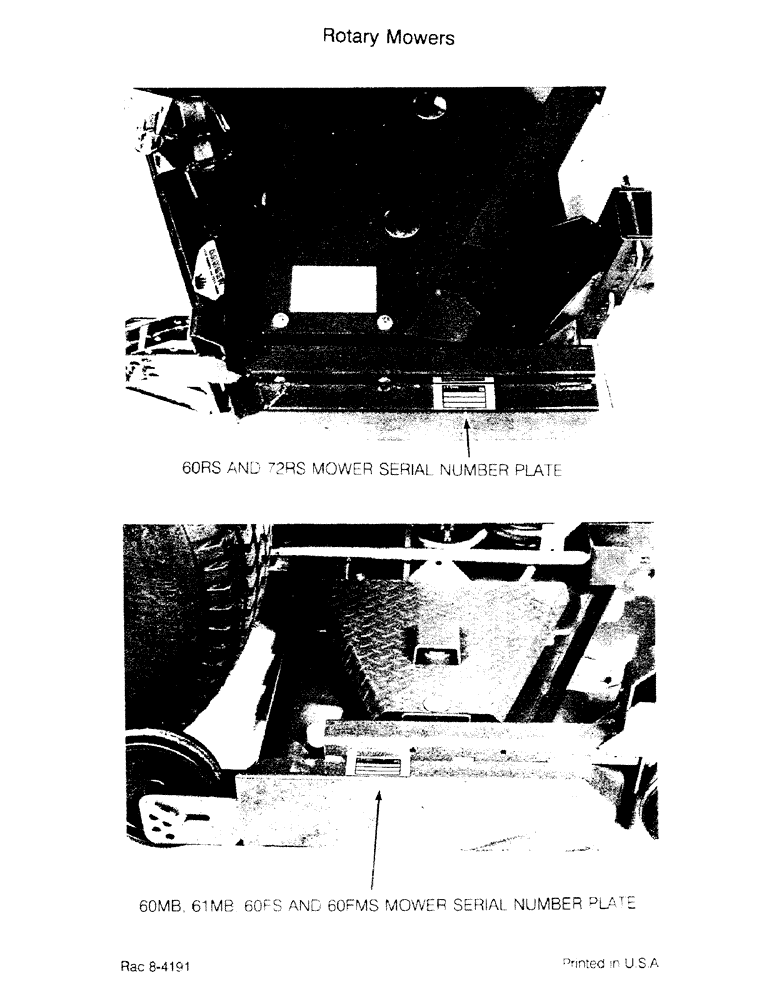 Схема запчастей Case IH 60FMS - (1-003) - 60RS AND 72RS MOWER SERIAL NUMBER PLATE, 60MB, 61MB, 60FS AND 60FMS MOWER SERIAL NUMBER PLATE (00) - PICTORIAL INDEX