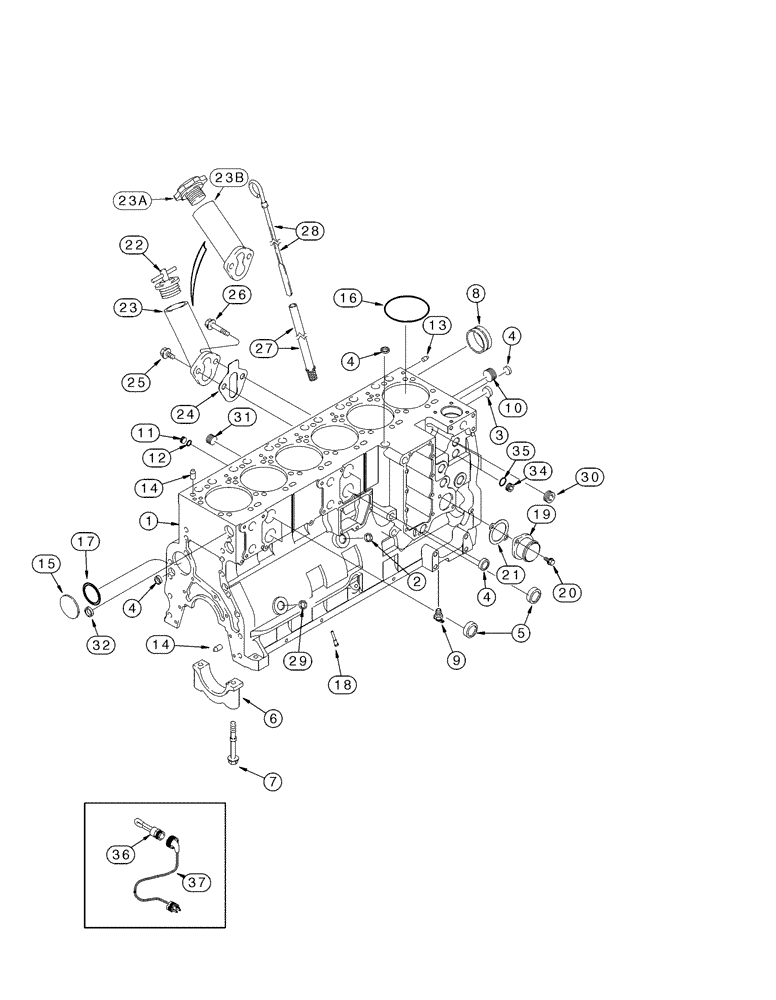 Схема запчастей Case IH MX240 - (02-39) - CYLINDER BLOCK- FILTER, VATTEN, MX240, MX270, 6TAA-8304 EMISSIONS CERTIFIED ENGINE (02) - ENGINE