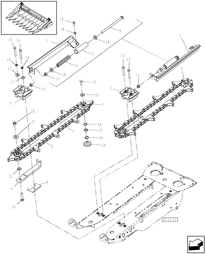 Схема запчастей Case IH 3208-30 - (20.13.20) - ROW UNIT, GATHERING CHAIN (58) - ATTACHMENTS/HEADERS