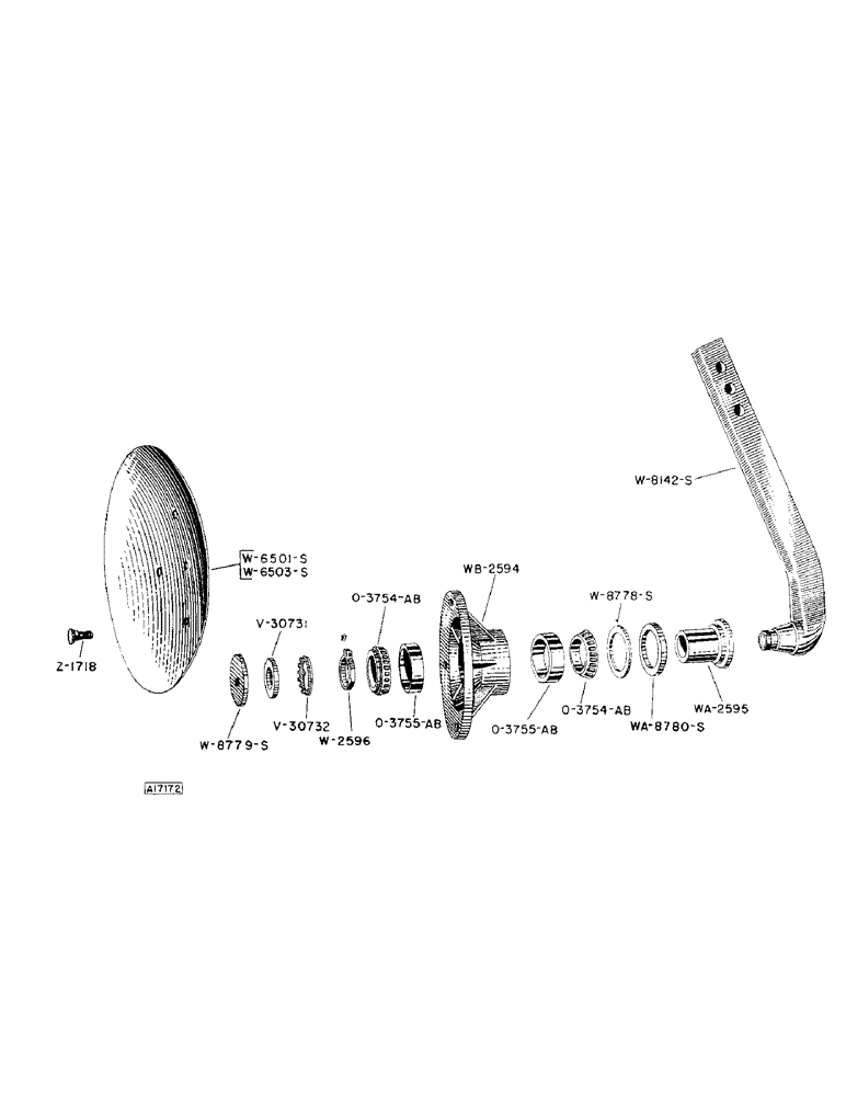 Схема запчастей Case IH 302 - (17) - DISK STANDARD AND BEARING, 1953 - 1954, QUANTITY USED PER UNIT 