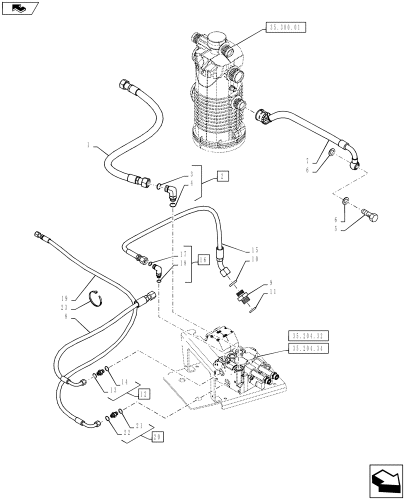 Схема запчастей Case IH PUMA 130 - (35.200.03[01]) - VAR - 743689, 330560, 333560, 743690, 330561, 333561 - ELECTRONIC MID MOUNTED VALVES - LINES (35) - HYDRAULIC SYSTEMS