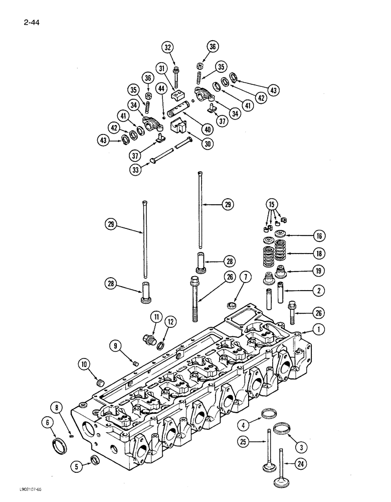 Схема запчастей Case IH 1680 - (2-044) - CYLINDER HEAD AND VALVE MECHANISM, 6TA-830 ENGINE (01) - ENGINE
