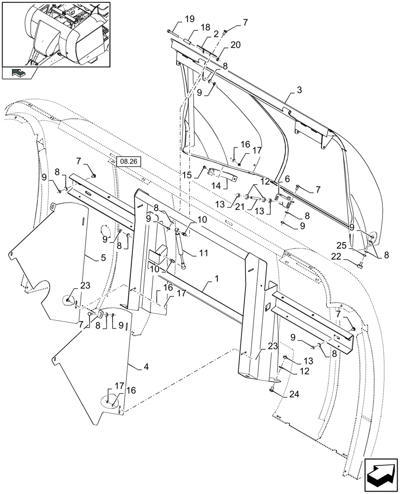 Схема запчастей Case IH LB333P - (08.01[01]) - PROTECTIONS FLYWHEEL, SUPPORT (08) - SHEET METAL/DECALS