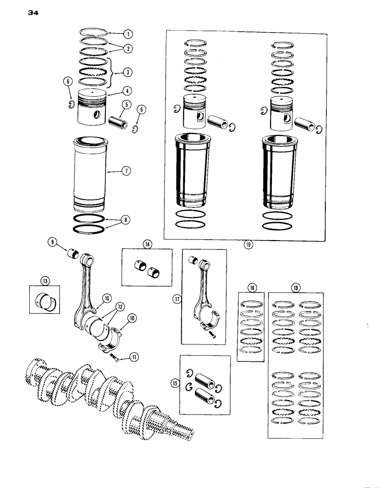 Схема запчастей Case IH A284 - (34) - PISTON SLEEVES AND CONNECTING RODS, SPARK IGNITION ENGINE 