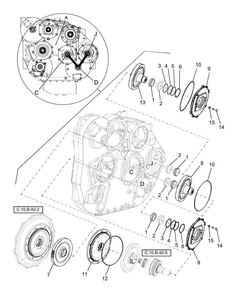 Схема запчастей Case IH AFX8010 - (C.10.B.42[3]) - PTO, OUTPUT GEARS, ENGINE GEARBOX C - Power Train