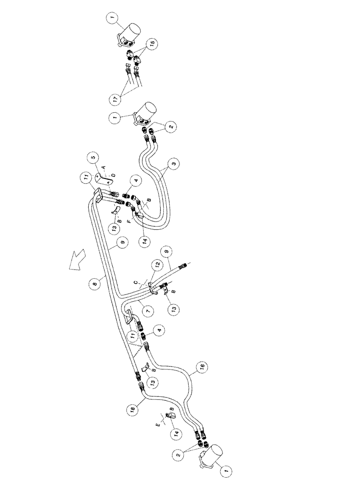 Схема запчастей Case IH 1052 - (09-08) - HYDRAULIC CIRCUIT - DRAPER DRIVE, 36.0 FOOT 3 DECK HEADER BSN CCC0011320 (09) - CHASSIS