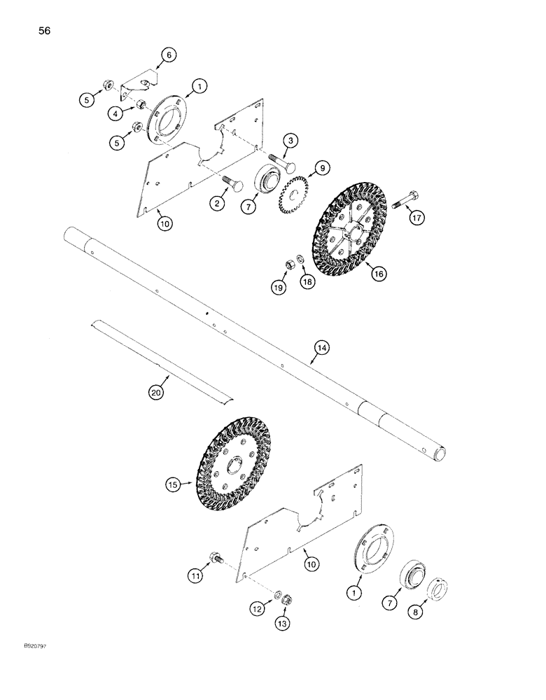 Схема запчастей Case IH 1640 - (56) - FAN, SHAFT AND SUPPORTS, EXTENDED LENGTH CLEANING SYSTEM (74) - CLEANING