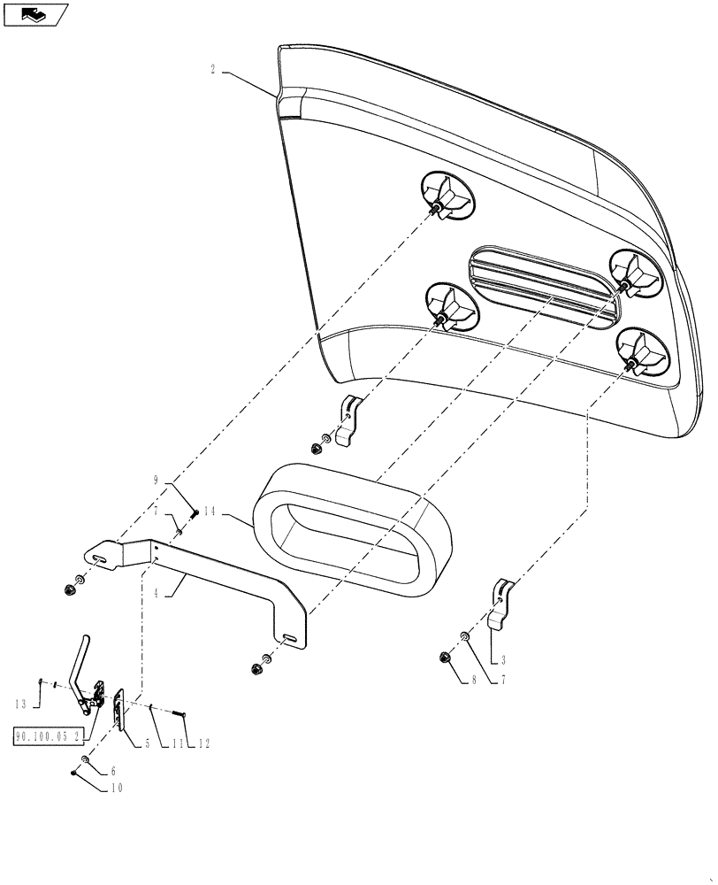 Схема запчастей Case IH 9230 - (90.100.05) - PANELS, FRONT, R.H (90) - PLATFORM, CAB, BODYWORK AND DECALS