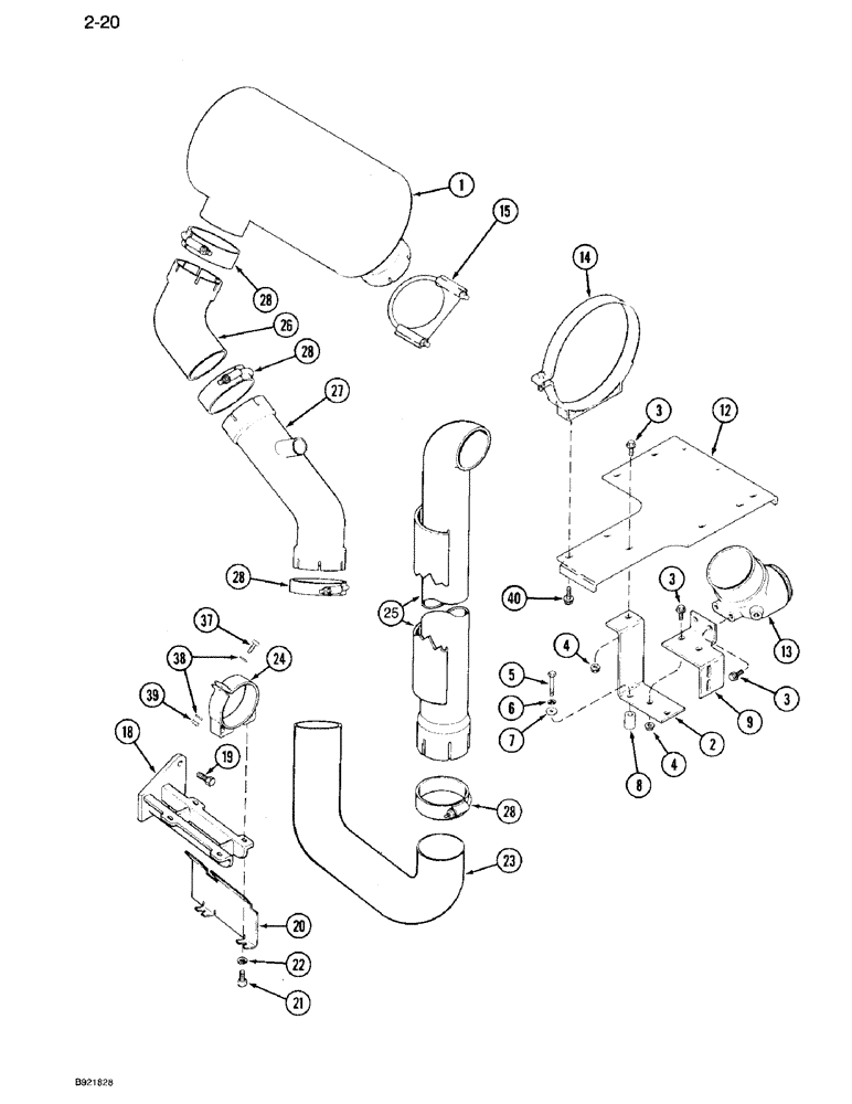 Схема запчастей Case IH 7120 - (2-20) - EXHAUST SYSTEM, P.I.N. JJA0033579 AND AFTER (02) - ENGINE