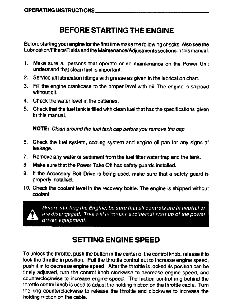 Схема запчастей Case IH 6590TA - (013) - OPERATING INSTRUCTIONS, BEFORE STARTING THE ENGINE, SETTING ENGINE SPEED 