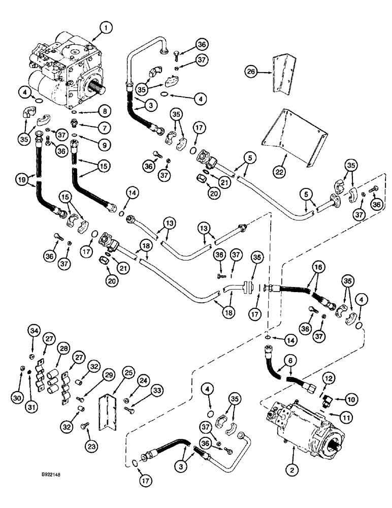 Схема запчастей Case IH 1688 - (6-10) - HYDROSTATIC PUMP AND MOTOR SYSTEM, SINGLE SPEED, CORN AND GRAIN COMBINE (03) - POWER TRAIN