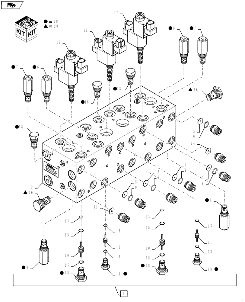 Схема запчастей Case IH 3230 - (35.114.05) - VALVE, 6-SECTION, W/O FITTINGS (35) - HYDRAULIC SYSTEMS