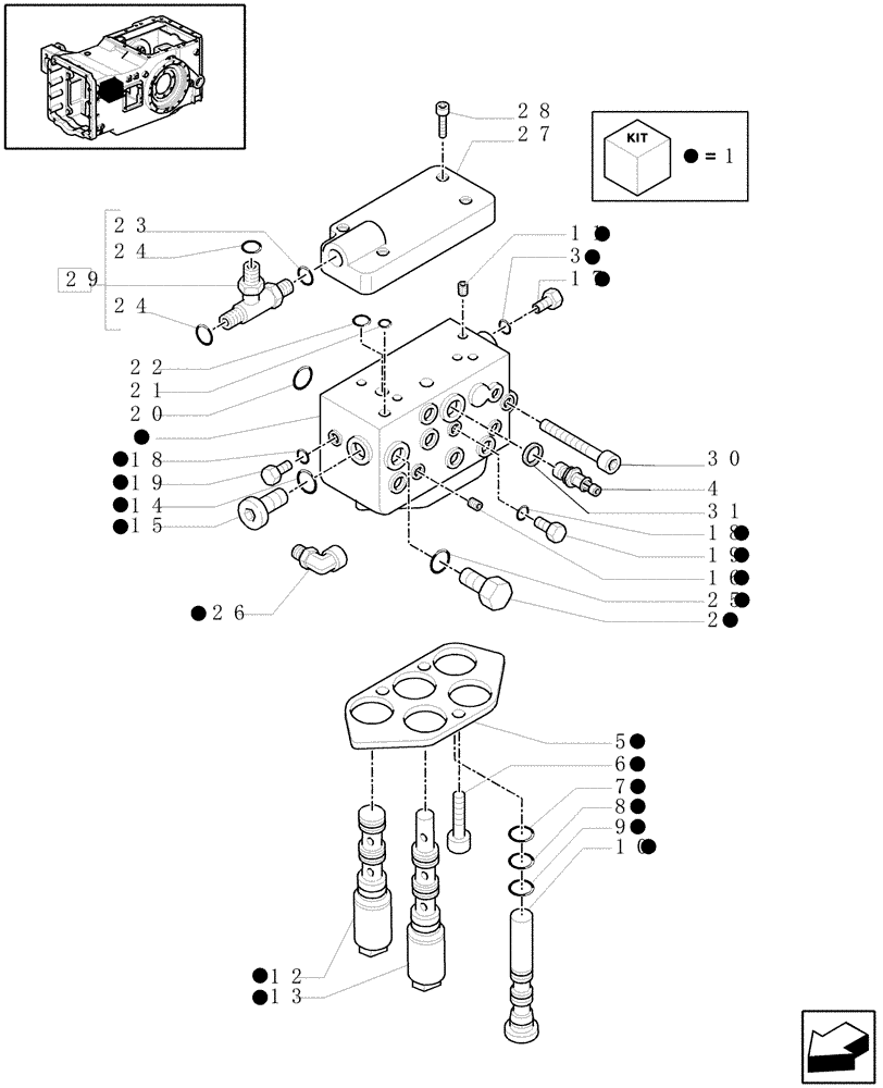 Схема запчастей Case IH MAXXUM 110 - (1.80.7/04) - PTO CLUTCH FOR 16X16 TRANSMISSION LESS CREEPER (2WD) - CONTROL VALVE AND RELEVANT PARTS (VAR.331405) (07) - HYDRAULIC SYSTEM